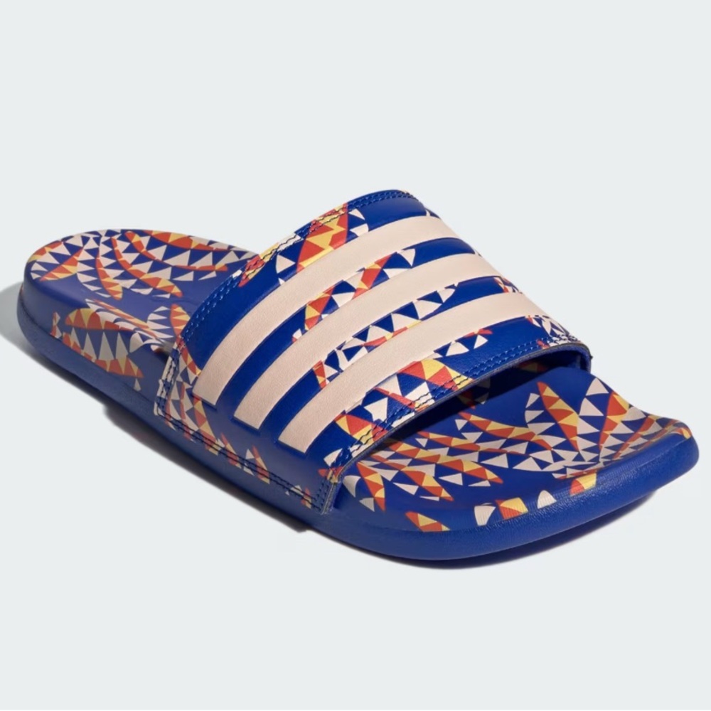FARM Rio Blue and Orange Geometric Slide Sandals